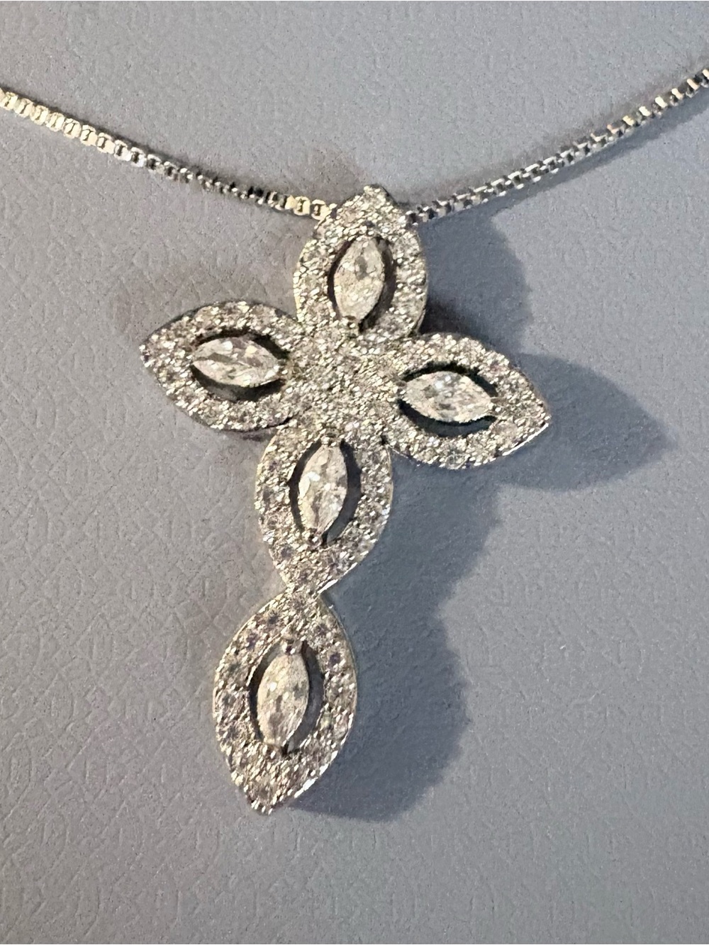 New in box pure silver plated Cubic Zirconia Cross Pendant Necklace - Silver